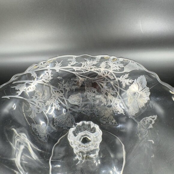1950s HEISEY ORCHID Footed Pedestal Dish Bowl Silver Overlay Manganese 365nm UV - Picture 8 of 16
